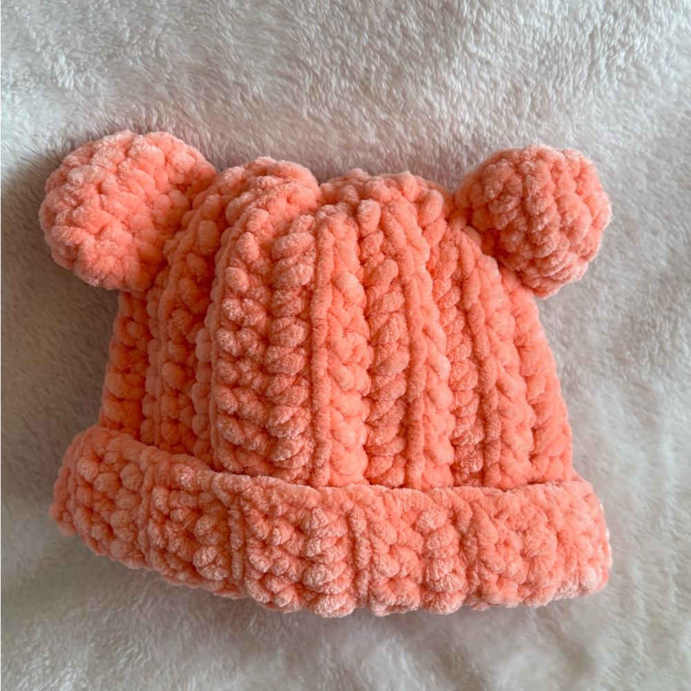 Handmade crochet newborn bear beanie